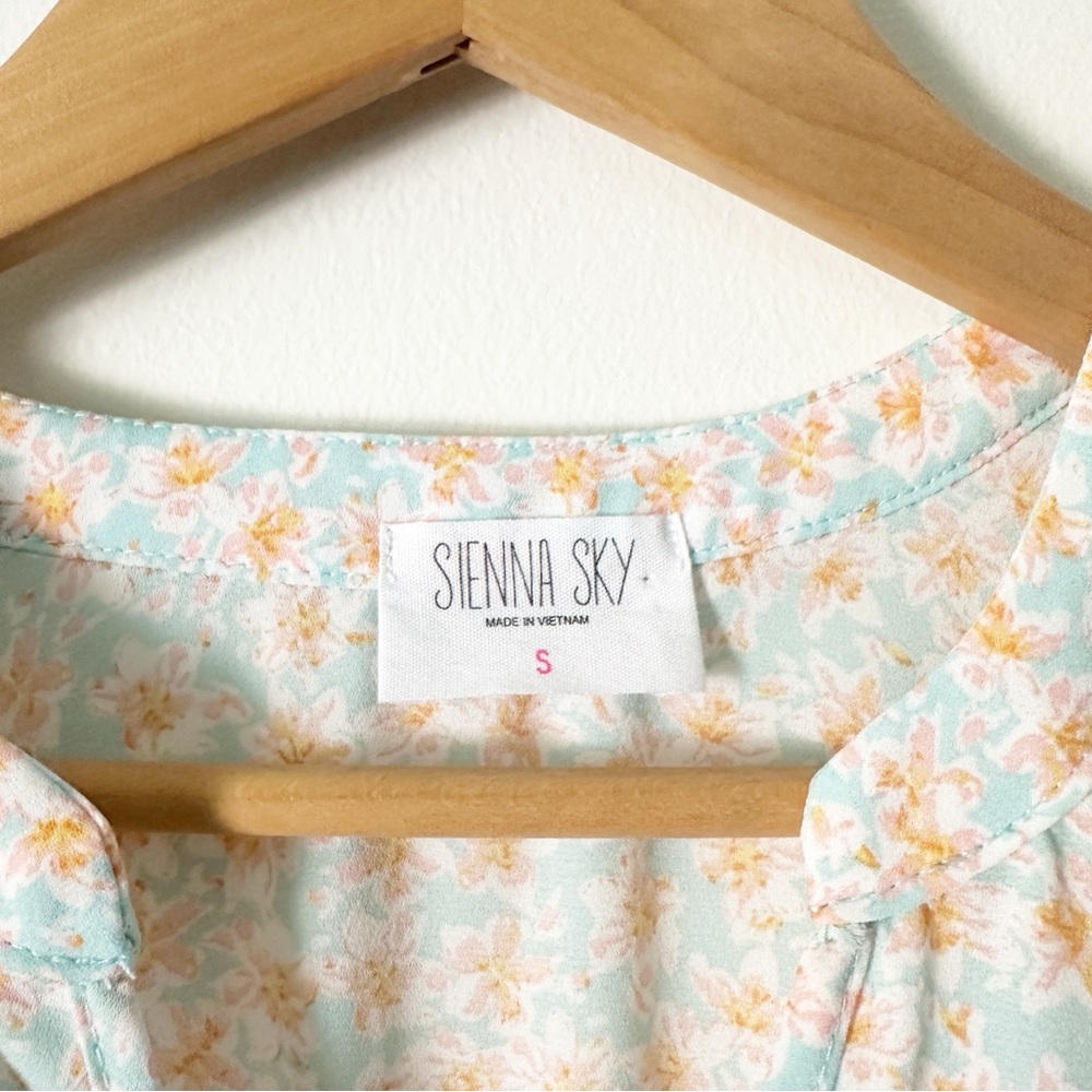 Sienna Sky Blue Floral Smocked Waist Chiffon Mini Dress S - Picture 3 of 8